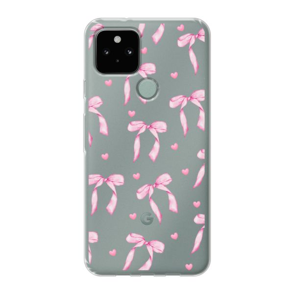 Flexibel Google Pixel 5 hoesje met Roze Strikjes en Hartjes