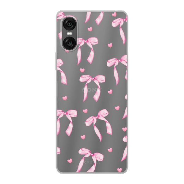 Flexibel Sony Xperia 10 VI hoesje met Roze Strikjes en Hartjes