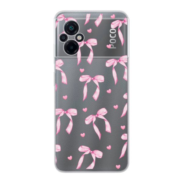 Flexibel Xiaomi Poco M5 4G / 5G hoesje met Roze Strikjes en Hartjes