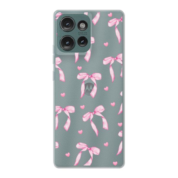Flexibel Motorola Edge 50 hoesje met Roze Strikjes en Hartjes