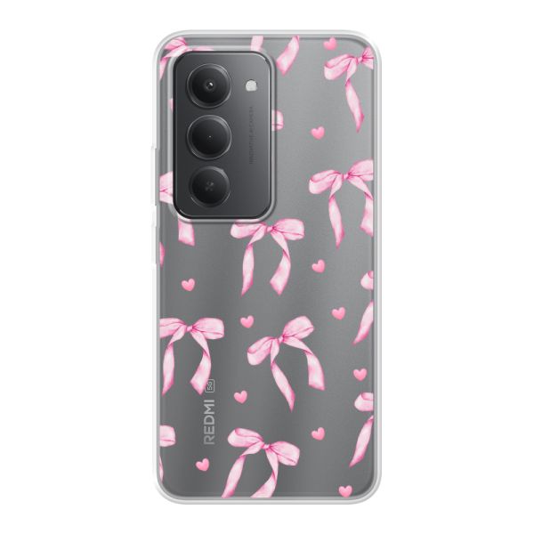 Flexibel Xiaomi Redmi 15 hoesje met Roze Strikjes en Hartjes
